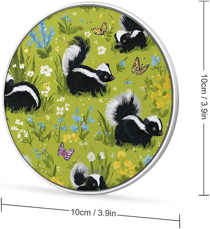 Skunks Flowers Fast Portable Charger 10W Funny Graphic Phone Charging Pad with USB Cable