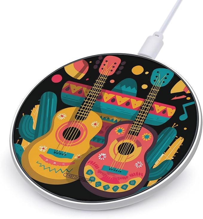 Mexican Music Guitar Cactus Phone Charger Magnetic Charging Pad Anti-Slip with USB Cable