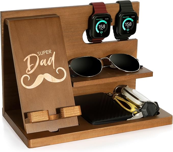 Fathers Day for Dad Dad Birthday Gifts Wood Phone Docking Station Nightstand Organizer Gifts for Dad Christmas Father's Day Dad Gifts from Daughter Son Organiser Birthday Presents for Dad