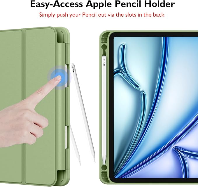 iMieet iPad Air 11 Inch Case M4/M3/M2(2026/2025/2024) iPad Air 5th/4th Generation Case 2022/2020 10.9 Inch with Pencil HolderTrifold Stand Smart Case with Soft TPU Back(Olive Green)
