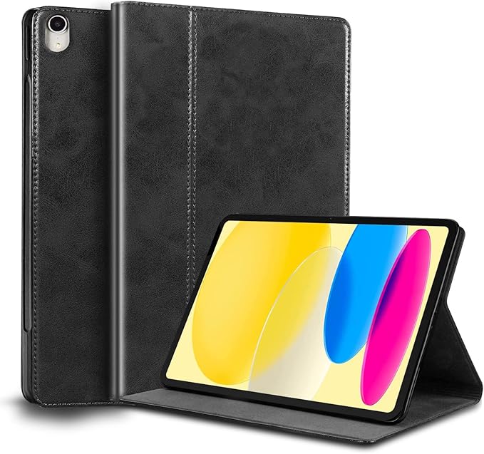for Ipad (A16) 11th Gen 11 inch 2025 and Ipad 10th Generation 10.9 inch Case 2022 Genuine Leather Cover Protective ShellAuto Wake/Sleep.Black