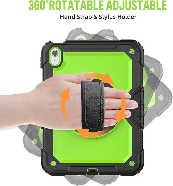 BLOSOMEET Case for iPad A16 11th/10th Generation 11''/10.9'' 2025/2022 with Tempered Glass Screen Protector &amp Pencil Holder Rugged Military Grade Cover w/Stand Hand Shoulder Strap Green