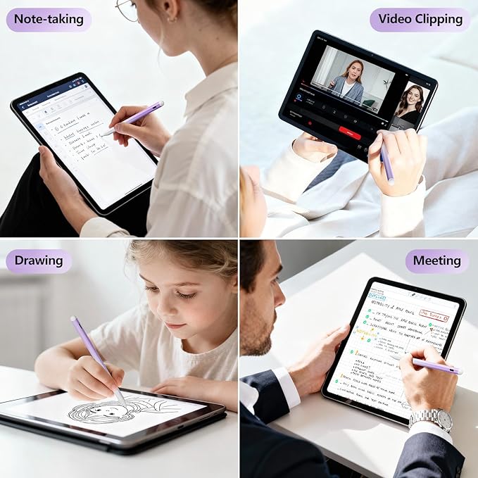 Stylus Pen for iPad 6th-11th Generation-2X Fast Charge Active Pencil Compatible with 2018-2025 Apple iPad Pro 11/12.9/M4 iPad Air 3/4/5/M2/M3iPad mini 5/6 Gen-Gradient White Purple