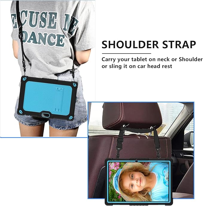for Vankyo MatrixPad S10 Tab Case YQSAVIOR CUPEISI Coopers YQ10S VIVIMAGE A10 A38 BYANDBY BYYQ10S 10.1 Case Built in Kickstand Shoulder Strap Shell with Screen Protector (Black+Blue/2 Pcs)