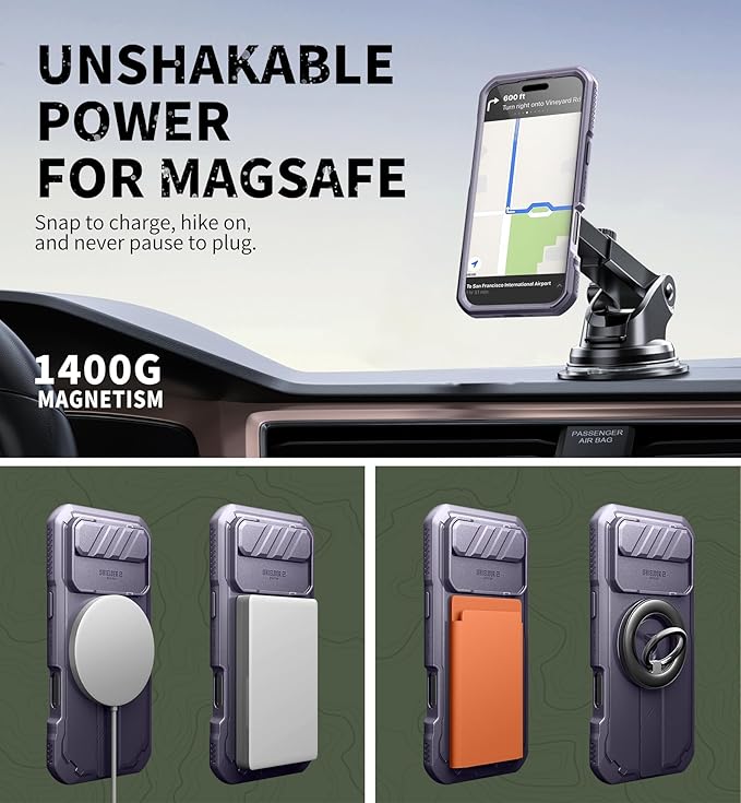 Dexnor for iPhone Air Case with Slide Camera Cover &amp Adjustable Kickstand &amp Built-in Screen Protector Compatible with MagSafeRugged Cases Heavy-Duty Magnetic Protective CoverPhantom Purple