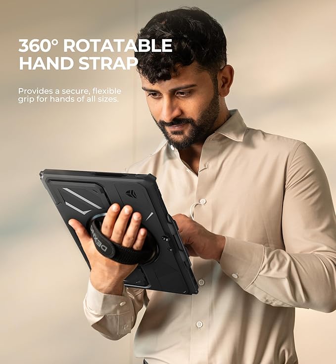 Dexnor for Microsoft Surface Pro 11/10/9 Case 13 inch 2024/2022 Rugged Protective Case with 360° Rotating Hand Strap &amp Large Stand &amp Pen Holder Shockproof Full-Body Cover Black