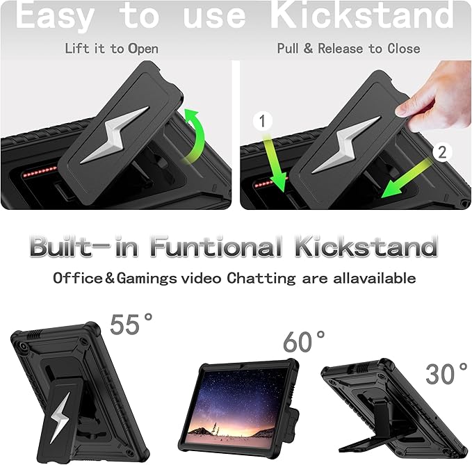 Case for Lenovo Tab 10.1 inch 2025 Released (TB311FU) - Hybrid Protective Case Cover with Kickstand Lightning Design (Black/Black)