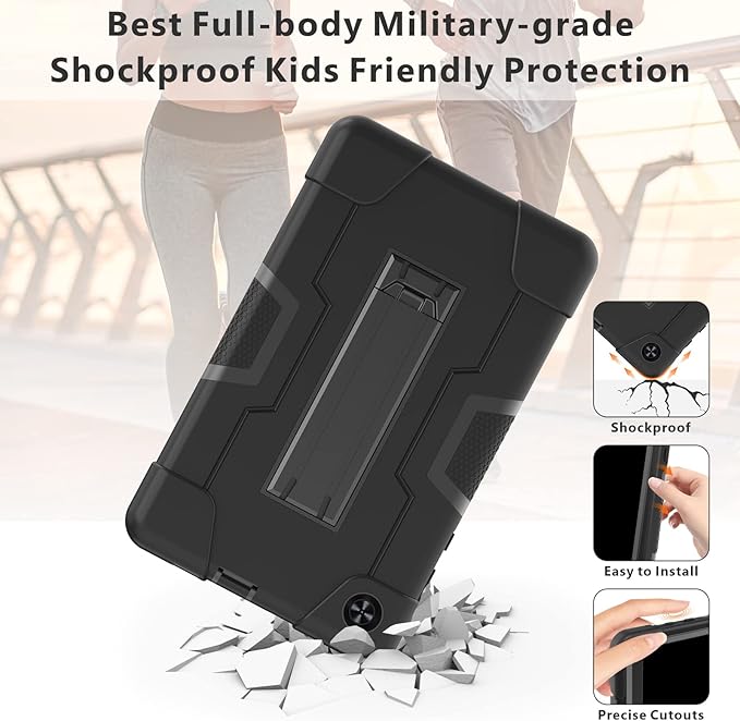 Case for for Alcatel Joy Tab 2 Tablet 8-inch 2020 Release (Model: 9032Z) - [Built-in Kickstand] Shockproof Silicone Protective Cover with Screen Protector (Black/Black/1 PC)