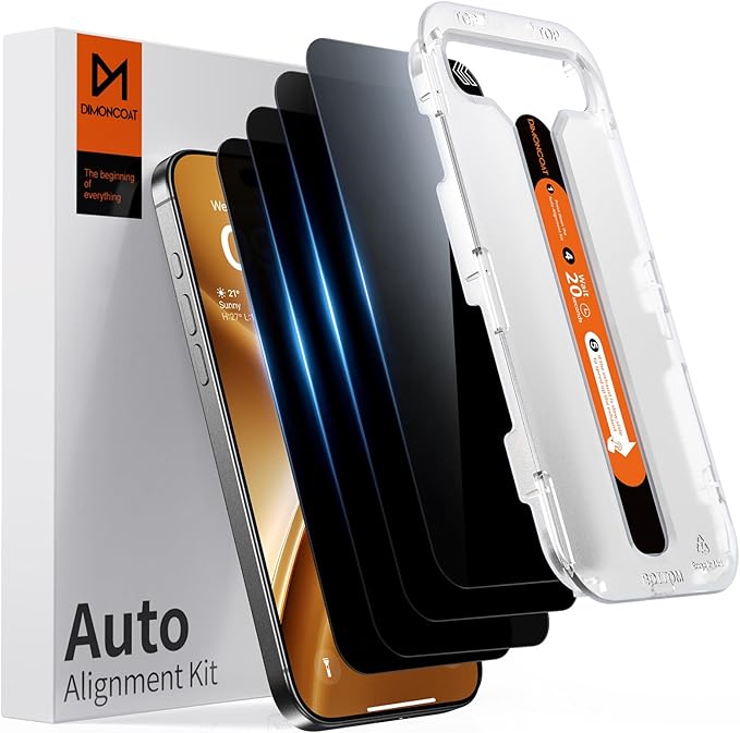 DIMONCOAT 4-PACK Privacy Screen Protector Compatible with iPhone 16 Pro Max [Auto Alignment Kit] [10X Military Protection] 16 Pro Max 6.9 inch Tempered Glass Film [Case Friendly]