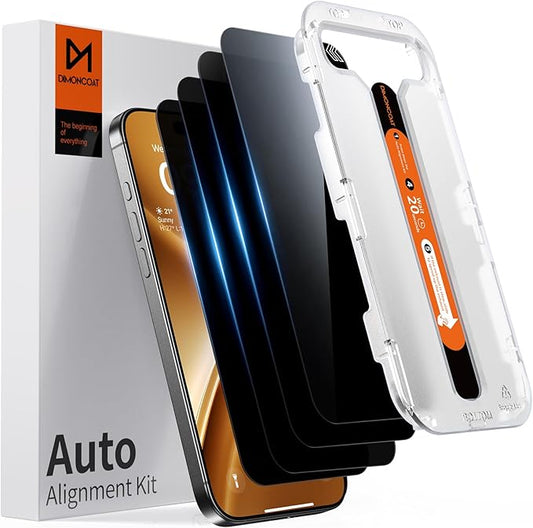 DIMONCOAT 4-PACK Privacy Screen Protector Compatible with iPhone 16 Pro Max [Auto Alignment Kit] [10X Military Protection] 16 Pro Max 6.9 inch Tempered Glass Film [Case Friendly]
