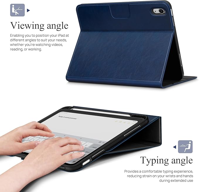 auaua Case for iPad (A16) 11th Generation 11 Inch 2025 iPad 10th Generation 10.9 Inch 2022 with Pencil Holder and Pocket Typing Angle Muti-Stand Magnetic Closure Auto Sleep/Wake (Blue)