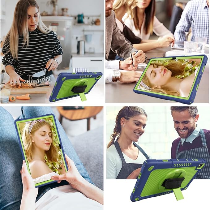 Mignova for TCL Tab Pro 5G Tablet Case Built in Rotating Kickstand/Shoulder Strap Hand Strap Hybrid Shockproof Armor Kids Friendly Case for Nokia T20 / Vastking KingPad M10 10.36 inch (Navy+Green)