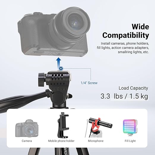 NEEWER Entry Level Version Tripod for Cell Phone &amp Camera Metal Lightweight Portable Travel Stand with Cold Shoe Cellphone Holder Mount Compatible with iPhone for Video Recording Filming TP53