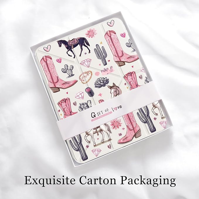 Cute Western Cowgirl for iPad Air 11 Inch Case 7th/6th Generation (M3/M2) 2025/2024 with Pencil Holder Auto Sleep/Wake White Leather Acrylic Back Detachable Cover