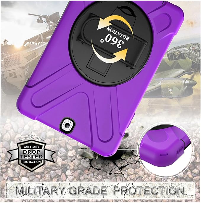 Case for Samsung Galaxy Tab A 9.7 2015 (SM-T550/T555/P550/P555)Portable Heavy Duty Dropproof Protective Cover Case with 360 Rotating StandHandle &amp Shoulder StrapStylus Pen (New Purple)