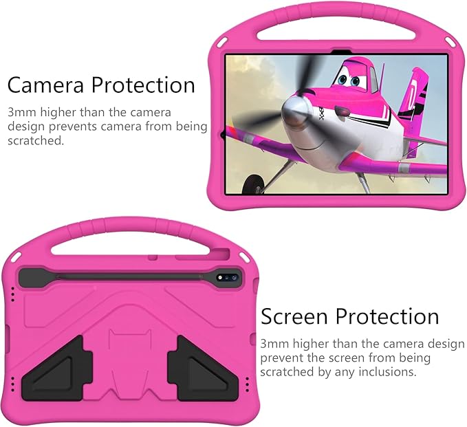 Kids Stand Case for Samsung Galaxy Tab S7 Plus 12.4 inch 2020 Model (SM-T970/T975/T976/T978) with S Pen Holder/Kickstand/Handle Soft EVA Shockproof Lightweight Cover for Tab S7+ 12.4 Rose