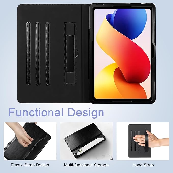 E NET-CASE Case for Xiaomi Redmi Pad 2 Pro/Pad Pro (2025/2024) 12.1 Inch with S Pen Holder丨Shockproof丨Clear Transparent Back Shell丨Multi-Angle Viewing (Black)