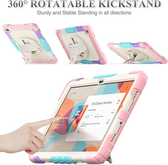 SEYMAC stock Case for Samsung Galaxy Tab A11+ Plus/A9+ Plus 11'' Full-Body Drop Protection Case with Screen Protector Pencil Holder [360° Rotating Hand Strap] &ampStand Yellowish+Pink