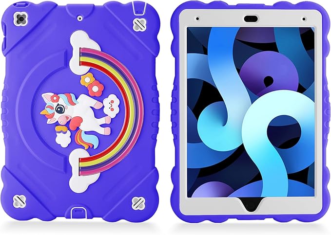 XZC Case for iPad 9th/8th/7th Generation 2021/2020/2019(10.2 inch) Unicorn Cute Cover Heavy Duty Shockproof Protective Case with Built-in Stand Strap for Kids Girls Women (Purple)
