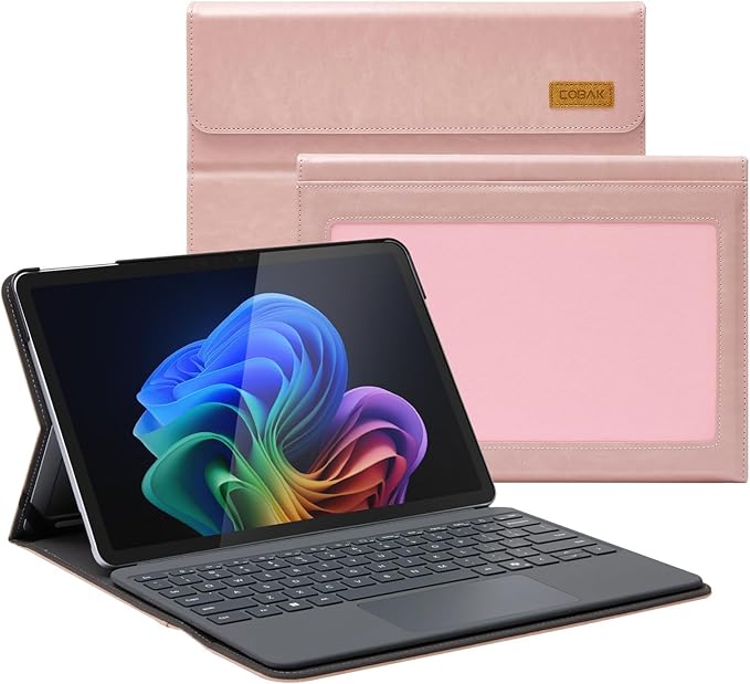 CoBak Case for Microsoft Surface Pro 12 (2025) Premium Business Cover with Multi-Angle Stand Embedded Stylus Holder Keyboard Support &amp Built-in Organizer – Tailored for ProfessionalsPink