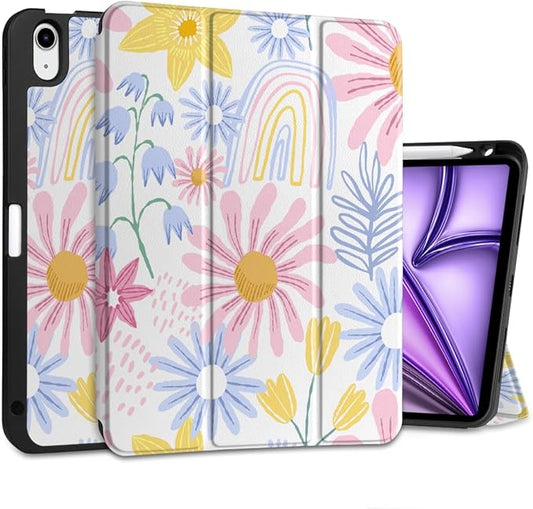 DONGKE for iPad Air 11 Inch Case M4 2026 / M3 2025 / M2 2024 &amp iPad Air 5th 2022 / 4th Gen 2020 10.9 Inch Ultra Thin Soft TPU Back Cover with Pencil Holder Support Auto Wake/Sleep Colorful Flora