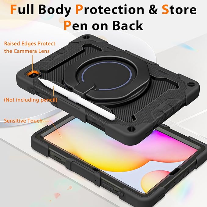ROISKIN Case for Samsung Galaxy Tab S6 Lite 10.4’’ (2024-2020)Drop-Proof Protection Cover with 360° Rotate Stand &amp Handle &amp Screen Protector &amp Shoulder Strap &amp Kids Friendly