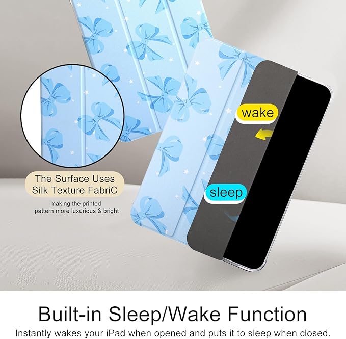 case for ipad 11th Generation11 Inch 2025 (A16 Chip) &amp 10th Gen 10.9 Inch 2022 - Slim Cratch-Resistant Hard PC Translucent Back Shell Smart Cover Wake/Sleep FunctionBlue Bow
