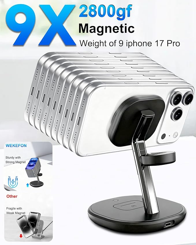 3 in 1 Wireless Charging Station for Apple MagSafe Charger 15W Fast Magnetic Phone Charger with Breathing Light for Magsafe Charger Stand for iPhone 17 16 15 14 13 12 Apple Watch AirPods Gifts