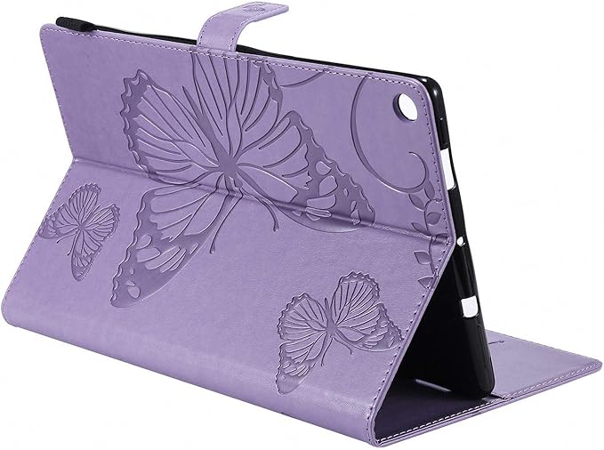 Case for Fire HD 10 Tablet Techcircle Butterfly Embossed Slim Folding Stand Cover with Credit Card/Cash Holder Case for Amazon Fire HD 10.1 5th/7th/9th Generation-2015/2017/2019 Release Lavender