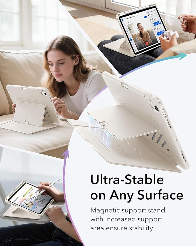 ESR for iPad Air 11 Inch Case M4/M3/M2 (2026/2025/2024) iPad Air 5th/4th Gen Case (2022/2020) Vertical Stand Cover Multi Stand Angles Ultra-Stable Cover with Pencil Holder Flip Series Starlight