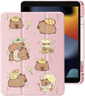 Cute Kawaii Capybara for iPad Air 11 Inch Case 7th/6th Generation (M3/M2) 2025/2024 with Pencil Holder Auto Sleep/Wake Pink Leather Clear Acrylic Back Cover
