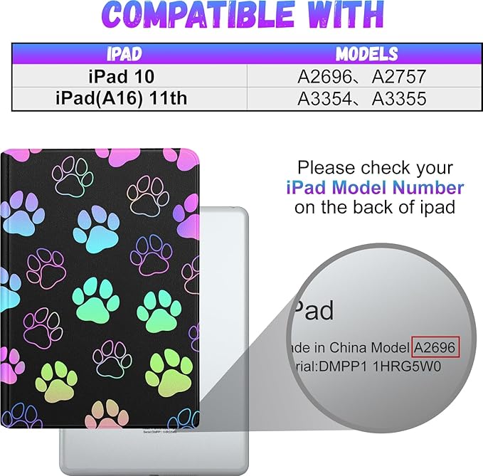 for iPad 10th Generation Case 10.9 Inch for iPad 11th(A16) 2025 Girls Cute Kids Women Folio Cover Pencil Holder Dog Paw Print Cool Design Funny Kawaii Teens Tablet Cases for Apple 10/11