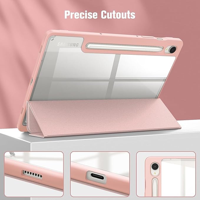 Case for Galaxy Tab S9 Ultra/S10 Ultra 14.6 Hard Crystal Clear Back Shell. Flexible Soft TPU Bumper with Pen Holder-Slim Folding Stand Folio Cover Fits Tab S9 Ultra/S10 Ultra Pink