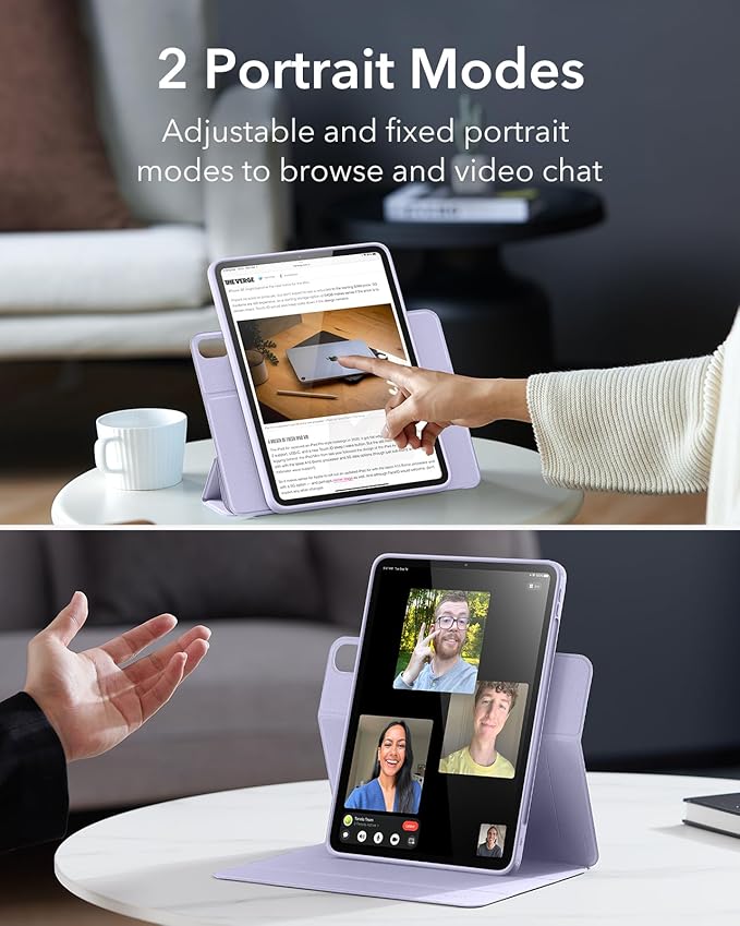 ESR for iPad Air 11 Inch Case M4/M3/M2 (2026/2025/2024) iPad Air 5th/4th Gen Case (2022/2020) 10.9 Inch with Pencil Holder Removable Magnetic Cover Vertical Stand Rebound 360 Series Light Purple