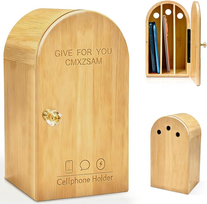 Phone Box for Family Time Bamboo Cell Phone Jail 3 Sections Hold 6 PhonesPhone Holder with Charging HolesHelps Kids &amp Adults Regain Focus Reduce Distractions