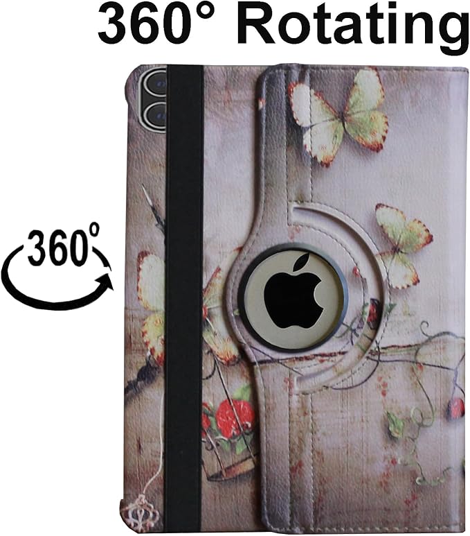 Case for iPad Pro M5 11 2025 / Pro M4 11-Inch 2024 Rotating Stand Smart Cover for A3357 A3361 A3362 A2836 A2837 A3006 (Butterfly Flower)