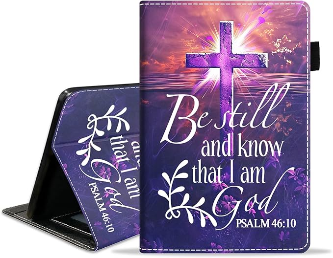Case for Amazon Fire HD 10/HD 10 Plus Tablet 10.1 (13th/11th Generation 2023/2021 Release) Slim PU Leather Cover with Card Slot &amp Auto Wake/Sleep Cross Quote Bible Verse Psalm 46:10