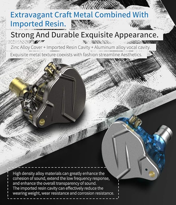 erjigo KZ ZSN Pro Dynamic Hybrid Dual Driver in Ear Earphones Detachable Tangle-Free Cable Musicians in-Ear Earbuds Headphones (Blue Without Mic)