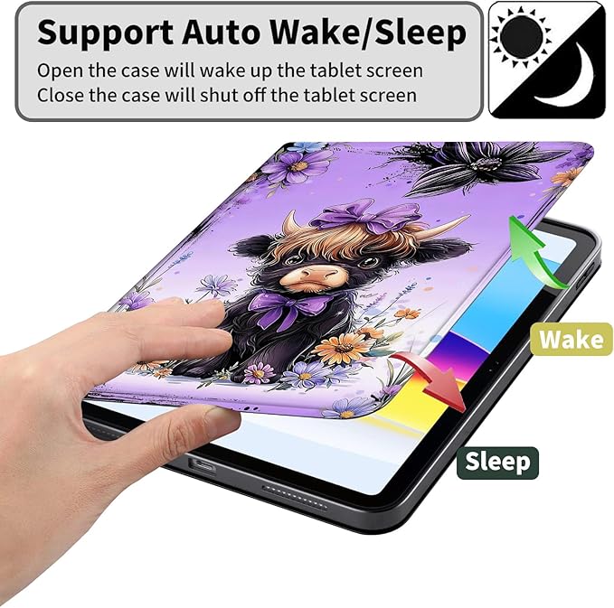 Case for Amazon Kindle Fire HD 10 and Fire HD 10 Plus 10.1 Tablet Case (13th/11th Generation 2023/2021 Release) Slim Fit PU Leather Cover with Auto Sleep/Wake - Baby Highland Cow