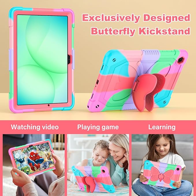 Cover for Samsung Galaxy Tab A11+ Plus/A9+ Plus Case with Screen Protector Galaxy Tab A11+/A9+ 11 inch 2025/2023 Released with Butterfly Stand Shoulder Strap Shockproof case for Kids Girl