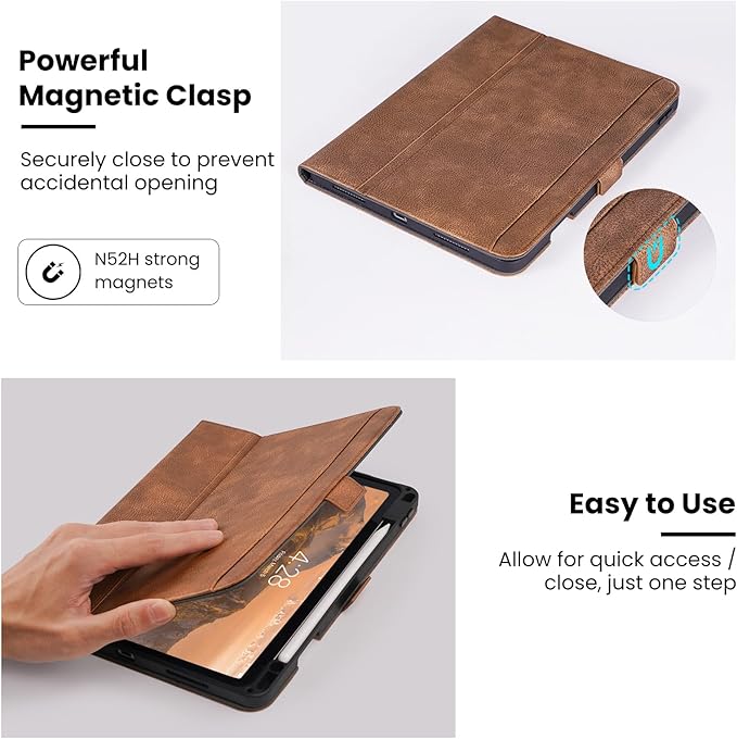 Handmade Case for iPad Pro 11 Inch (M5/M4) 2025/2024 with Pencil Holder PocketMagnetic ClosureAuto Sleep/WakeVegan Leather Folio Protective CoverMulti Angles StandDark Brown