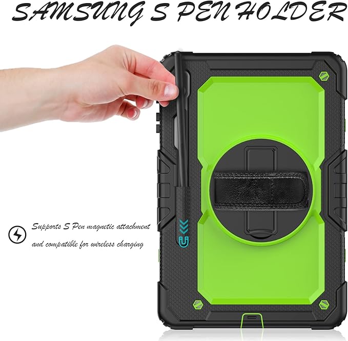 Case for Samsung Galaxy Tab S8 Plus 2022/S7 FE/S7 Plus 5G 12.4-inch Tablet Case Protective [with Screen Protector] Rotatable Kickstand S Pen Holder Hand/Shoulder Strap (Green)