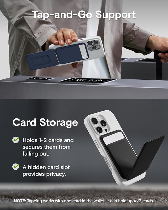 MOFT Phone Tripod Wallet 3 in 1 Phone Stand Magnetic Wallet NFC-Supported Magnetic Phone Stand MOVAS Vegan Leather Adjustable Card Holder-Jet Black