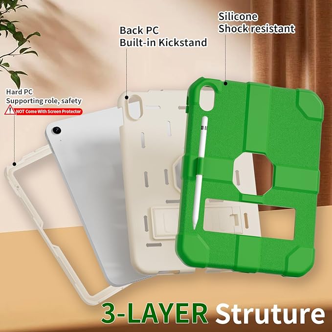 Case for iPad (A16) 11th Generation 11 Inch 2025 / iPad 10th Generation 10.9 Inch 2022 Rugged Heavy Duty Protective Cover [Built-in Pencil Holder ] for iPad 11/10 Gen (DarkGreen)