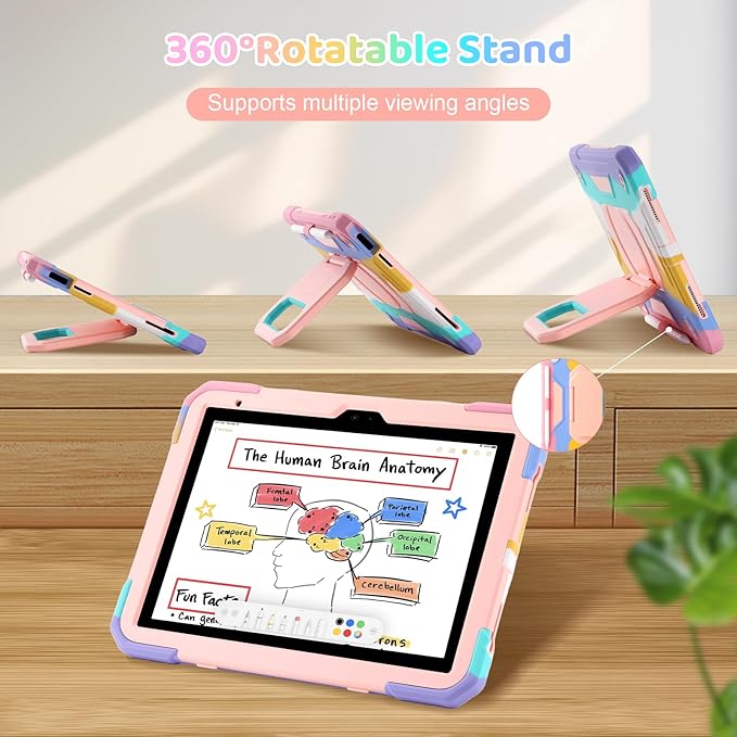 Case for iPad (A16) 2025 11th Gen 10.9'' iPad 10th Generation 2022 10.9'' with Tempered Glass Screen Protector Rugged Kid Case with Shoulder Strap/Pencil Holder/Folding Stand (Rainbow)