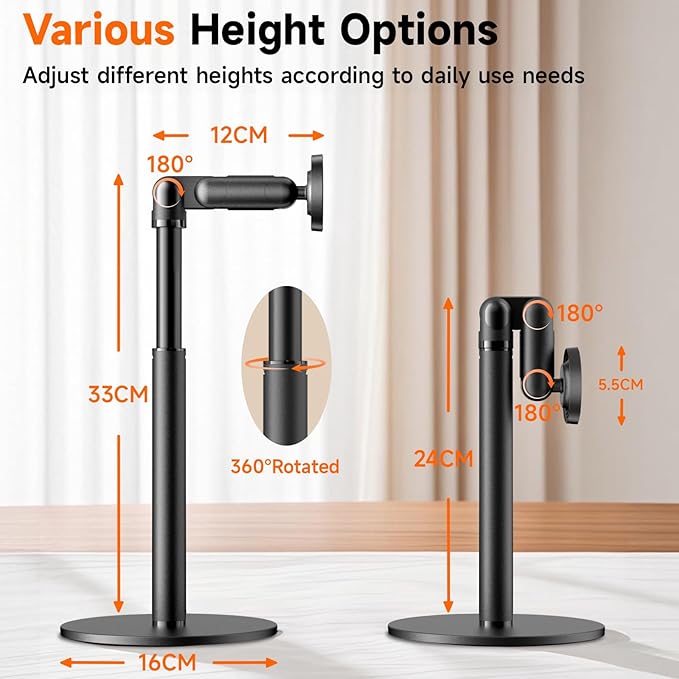 360° Rotating Magnetic Phone Stand for MagSafe 2 in 1 Adjustable Tablet Stand &amp Cell Phone Stand Aluminum Phone Holder for Desk Compatible iPhone 17 16 15 14 13 12 Pro Max and IPad Black