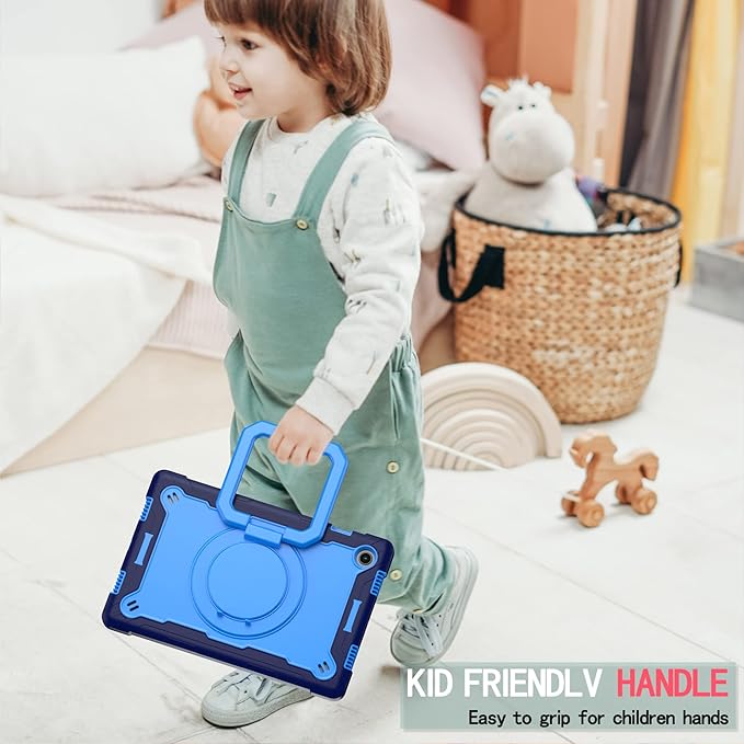 Dteck for Samsung Galaxy Tab A8 (SM-X200/X205) Tablet Case 10.5 2022 Release Shockproof Sturdy Rugged Case for Kids with Rotate Handle and Kickstand Protective Cute Cover with Shoulder Strap Blue