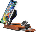 VogDUO 3 in 1 Wireless Magnetic Charging Stand - 15W Charger Dock Station with Genuine Leather 6ft Extension Cables Switchable Nightlight for iPhone AirPods Apple Watch (Tan)