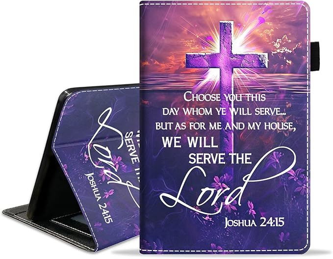 Case for Amazon Fire HD 10/HD 10 Plus Tablet 10.1 (13th/11th Generation 2023/2021 Release) Slim PU Leather Cover with Card Slot &amp Auto Wake/Sleep Cross Quote Bible Verse Joshua 24:15