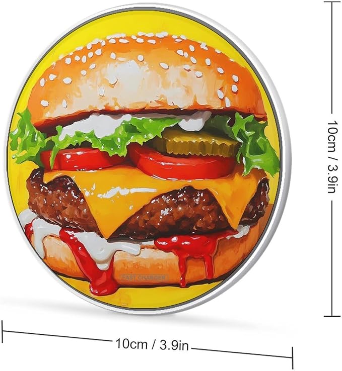 Beef Hamburger Fast Food Wireless Charger Anti-Slip Wireless Charging Pad Slim Charger Mat for Men Women
